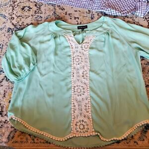 My Michelle Xl womens teal sheer blouse